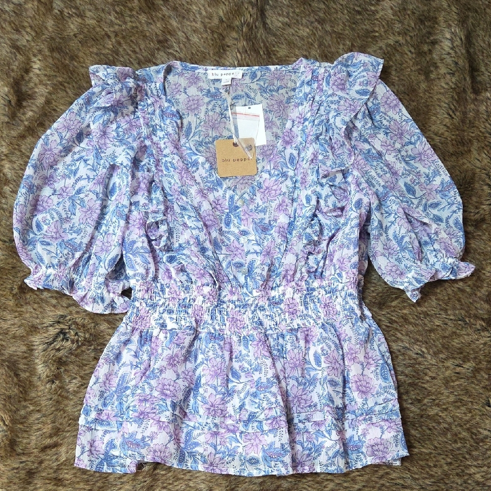 Blue and Purple Floral Blouse